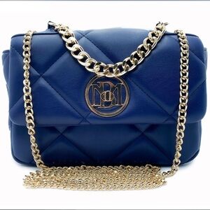 Badgley Mischka Blue and Gold Quilted Crossbody Bag NWT Clutch or Crossbody